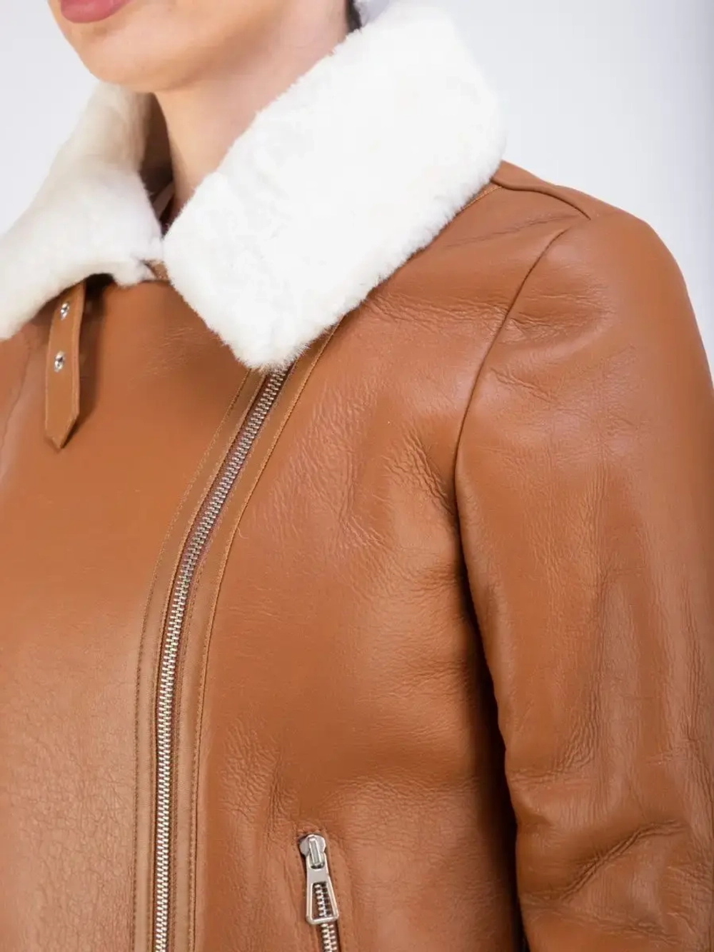 Дубленка авиатор женская натуральная короткая зима Турция