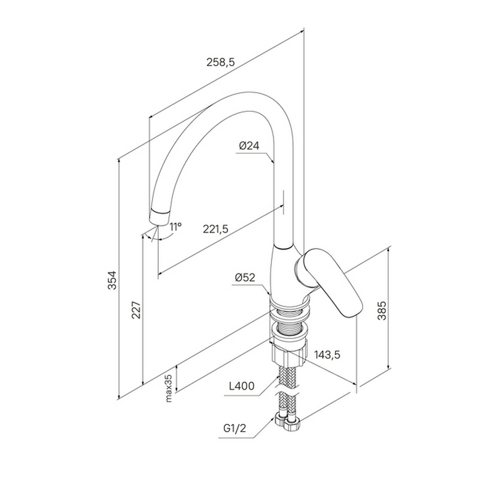 Смеситель для кухни 35к Milardo RORBL0JM05 "Rora"  высокий пов. излив, п/гайку, ЧЕРНЫЙ матовый