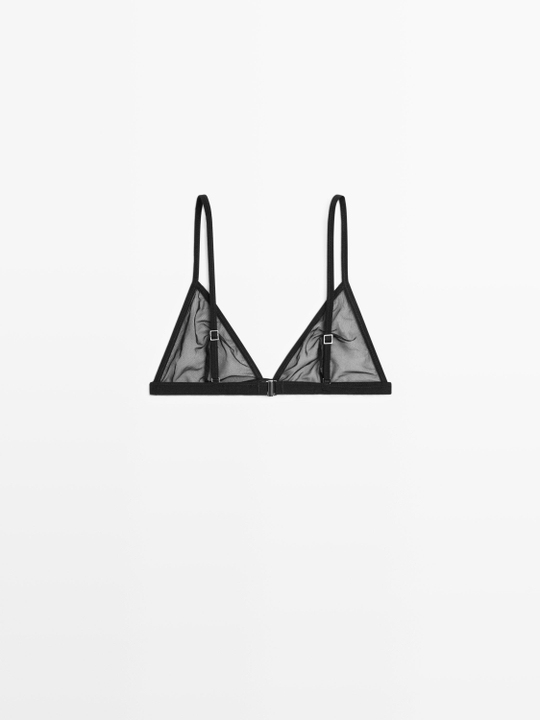 Massimo Dutti Топ-бралетт из полупрозрачной сетчатой ткани с треугольными чашками, черный