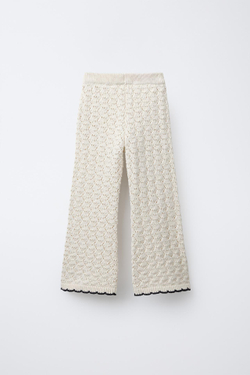 ZARA БРЮКИ FLARE ИЗ КРУЖЕВА КРОШЕ, ЭКРЮ