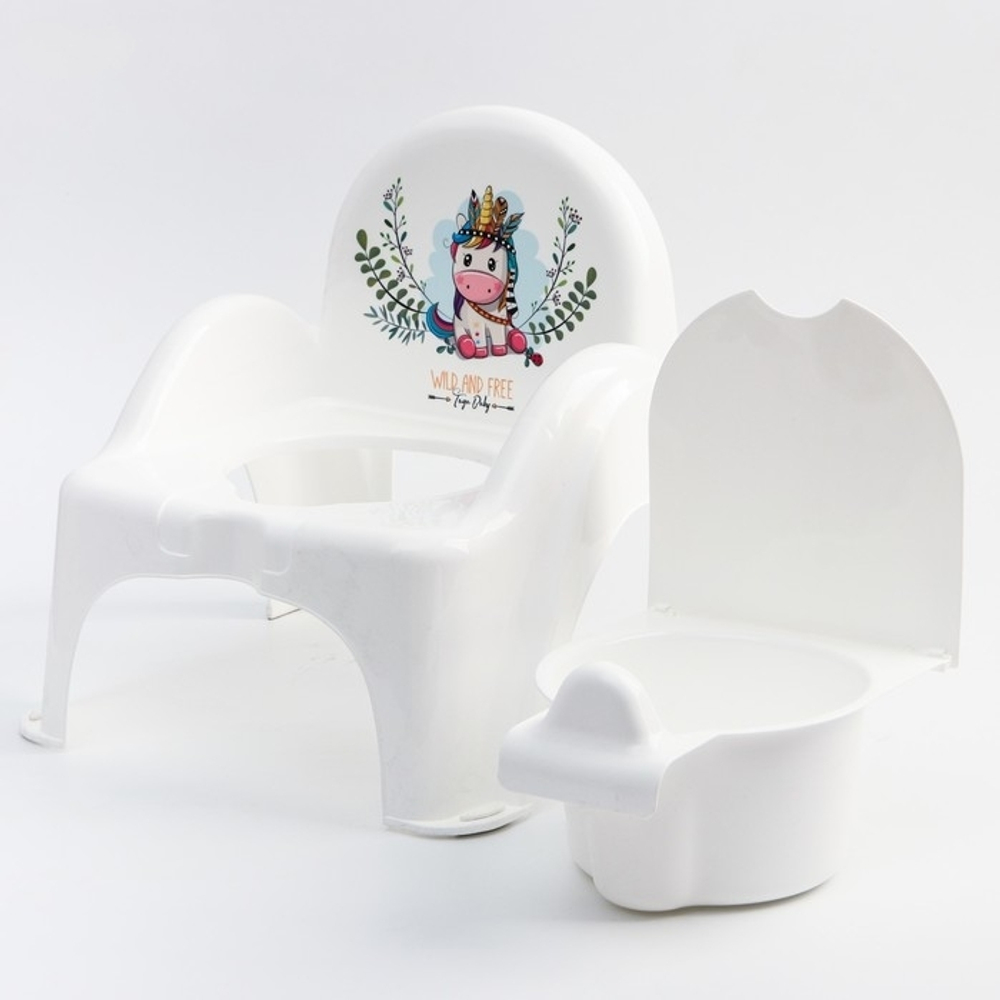 Горшок Стульчик  "ДИКИЙ ЗАПАД - ЕДИНОРОГ"  (white/pink-белый/розовый)