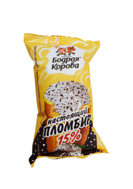 Мороженое пломбир Бодрая Корова с шоколадной крошкой ГОСТ 15% 80г