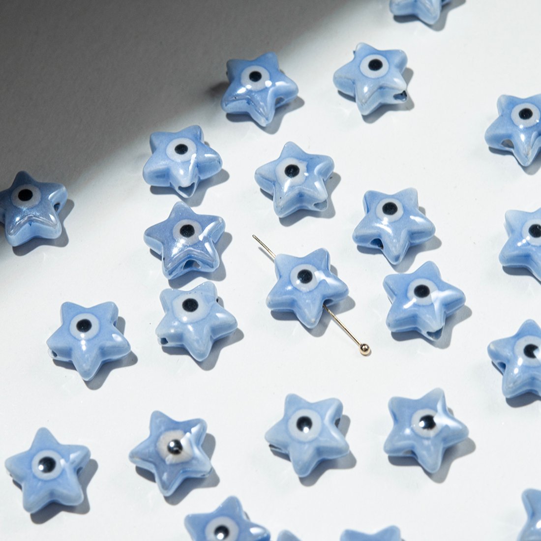 Бусина в форме звезды, 13,5*14,5мм, синяя, глазурированный фарфор