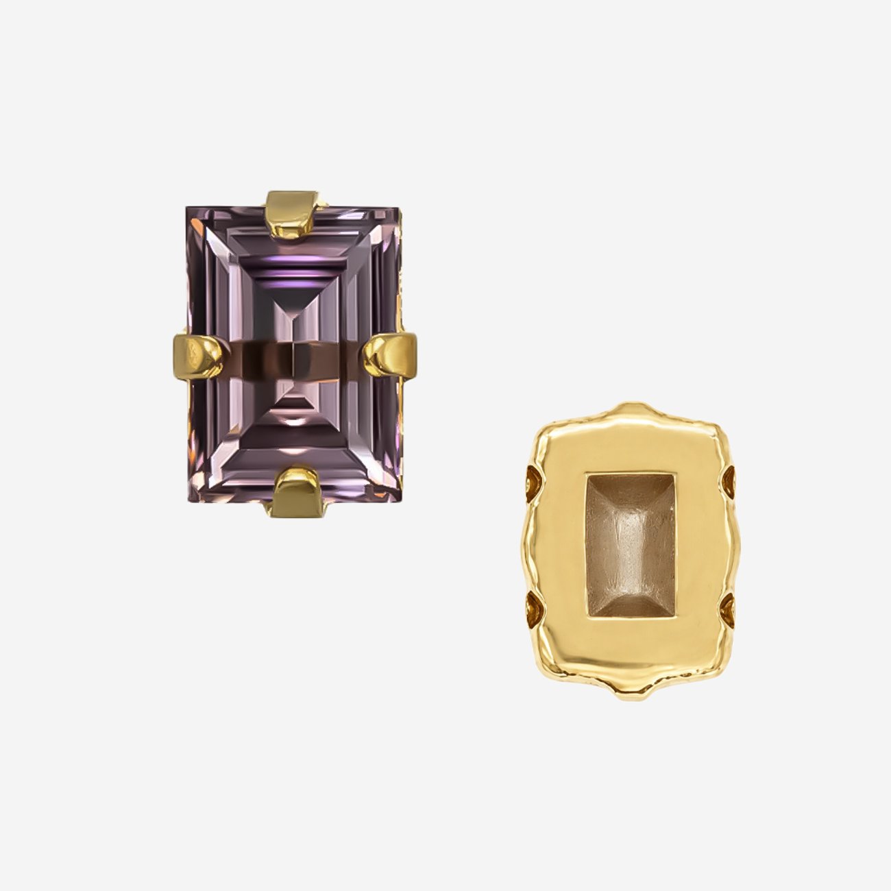 Кристалл Прямоугольник (Step Cut Fancy Stone) в цапах, оттенок "Вересковый"/"Heather", 9*7мм, позолота