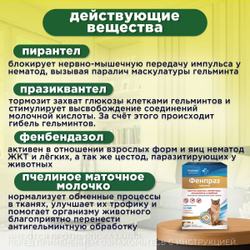 Таблетки от гельминтов и лямблий для кошек Фенпраз 6таб, Пирантел/ Празиквантел/Фенбендазол
