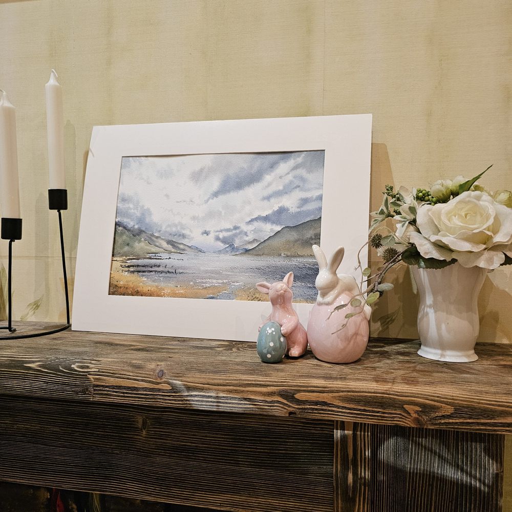 Картина акварельная авторская в паспарту 30х40 см на стену для интерьера "Лох-Несс. Шотландия""