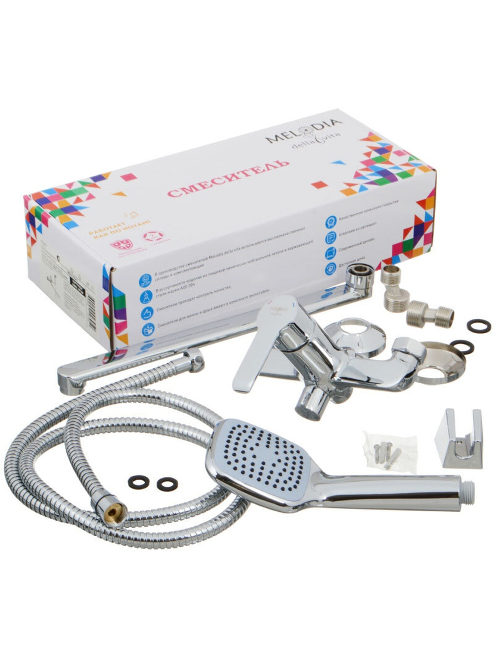 Смеситель для ванны Melodia della vita Metallica картридж 35 мм, длинный излив 350 мм, хром MDV35541