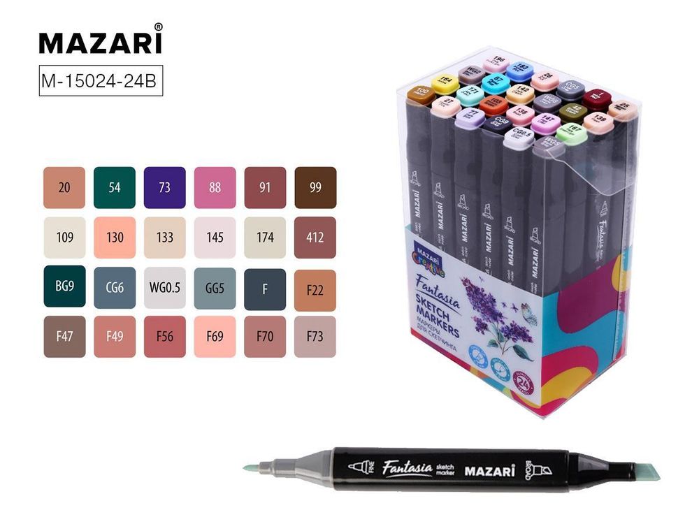 Набор маркеров для скетчинга двусторонние 24цв FANTASIA Neutral colors (Mazari)