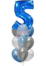 Фонтан c синей цифрой «5» из 10 воздушных шаров с гелием