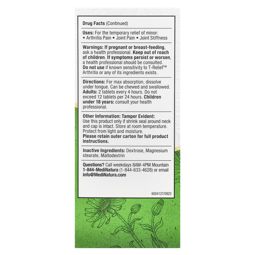 MediNatura, T-Relief™, арника +12, обезболивающее при артрите, 100 таблеток
