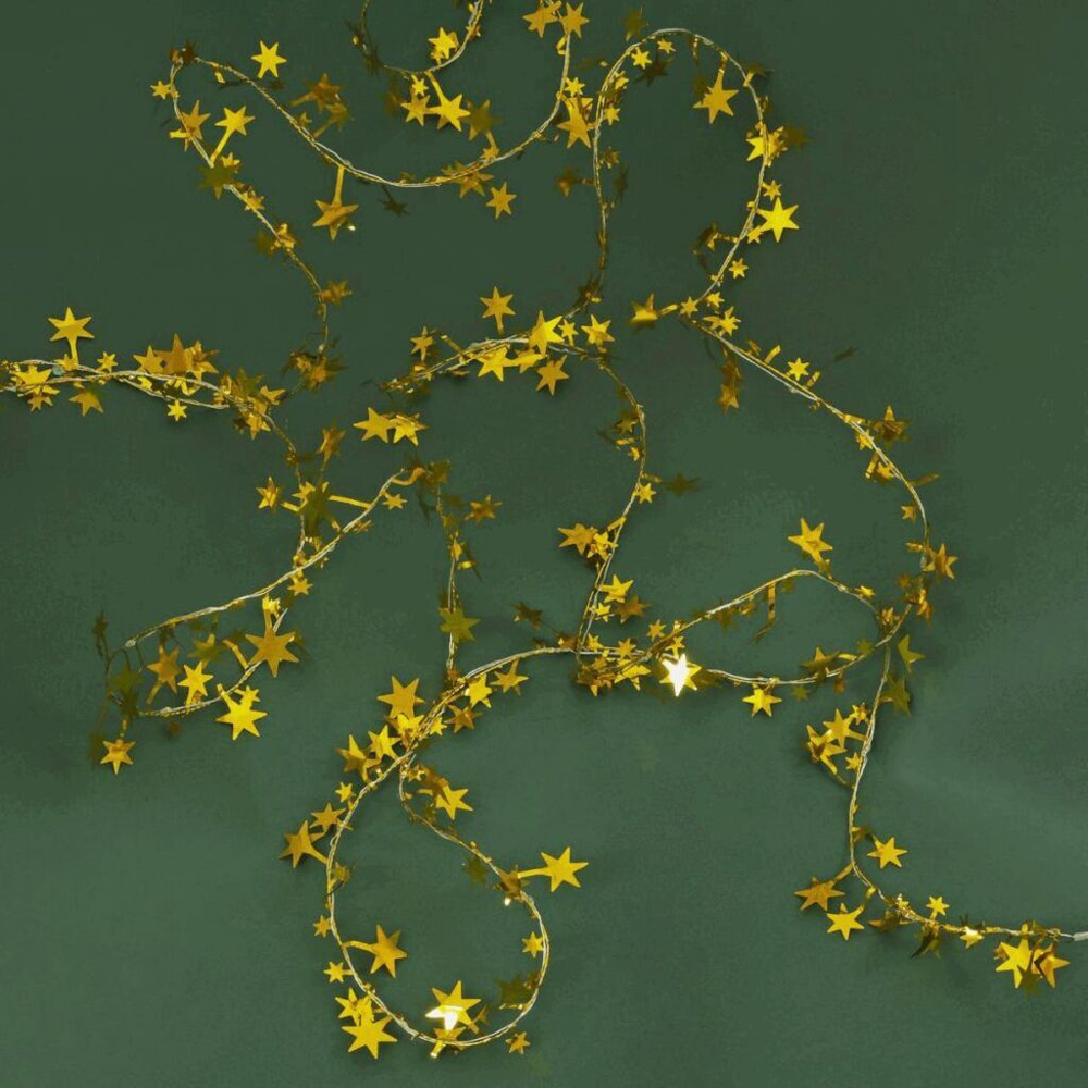 Гирлянда на батарейках 5м 50LED "Золотые звезды" медь, нить росы, шампань, 3*АА