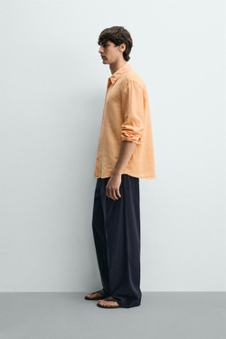 ZARA РУБАШКА ИЗ 100% ЛЬНА, ОРАНЖЕВЫЙ