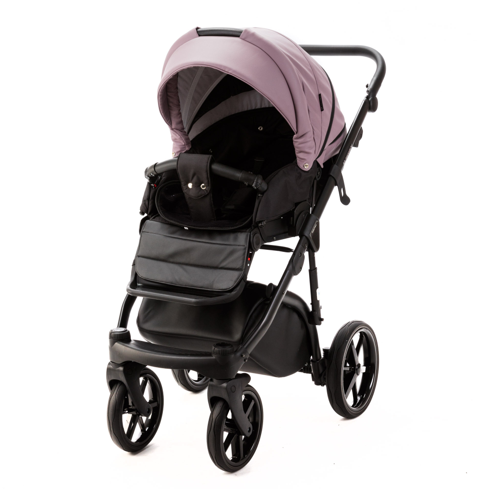 Детская универсальная коляска Adamex NOLA Deluxe 2 в 1 N-SD106 (Сиреневая экокожа, Черная экокожа)