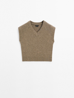 Massimo Dutti Жилет из 100% шерсти с V-образным вырезом, норка