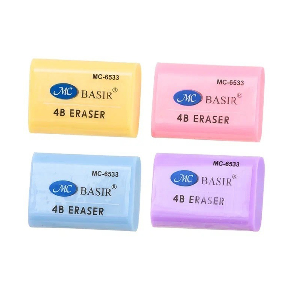 Ластик Basir, прямоугольная форма, разноцветный, 4 цвета корпуса, размер 4.5*3 см