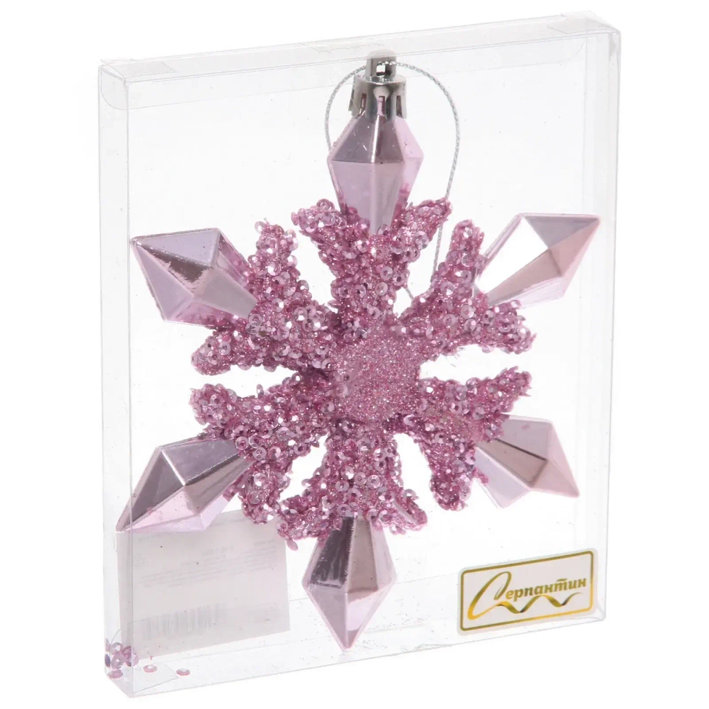 Ёлочная игрушка «Сияющая снежинка» 13*1.5*13.5 см, Розовый