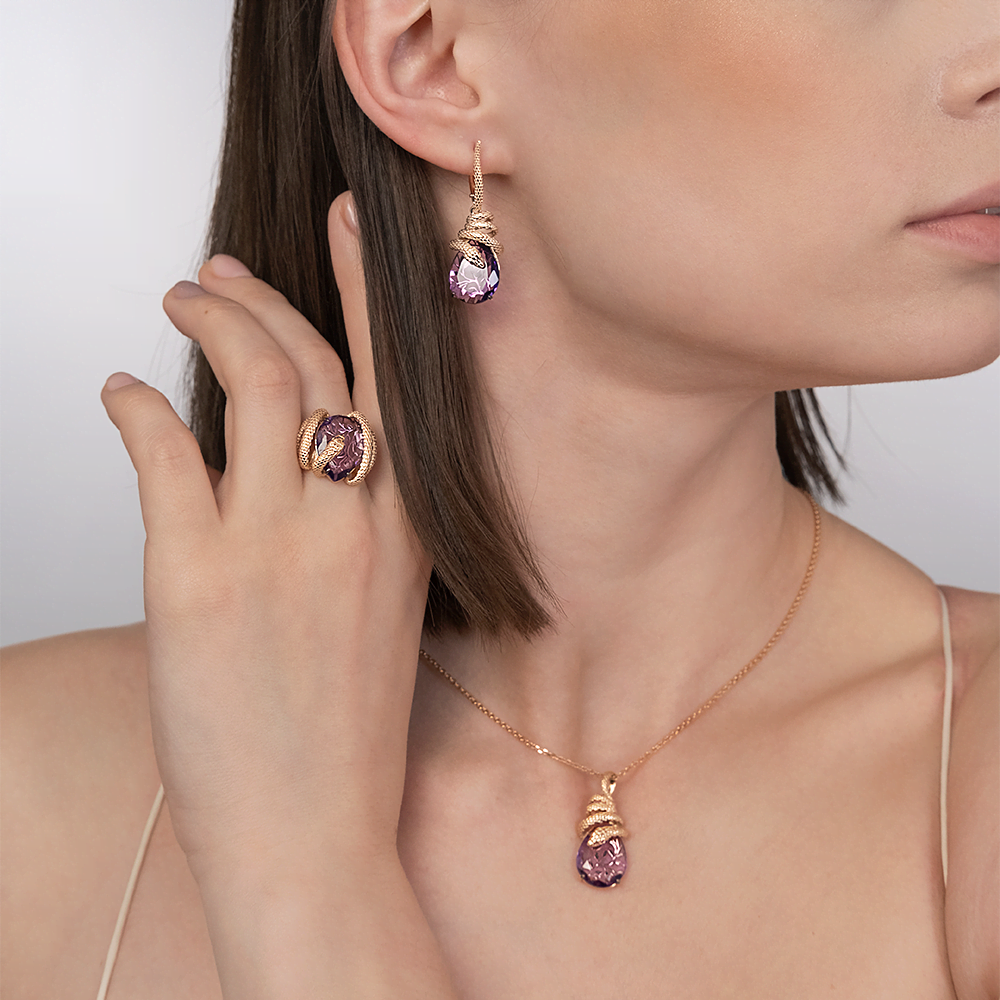 Серьги с английским замком из красного золота c аметистом 02-5289-00-203-1110