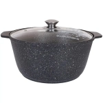 Кастрюля-жаровня 5л со стеклянной крышкой темный мрамор жмт52а