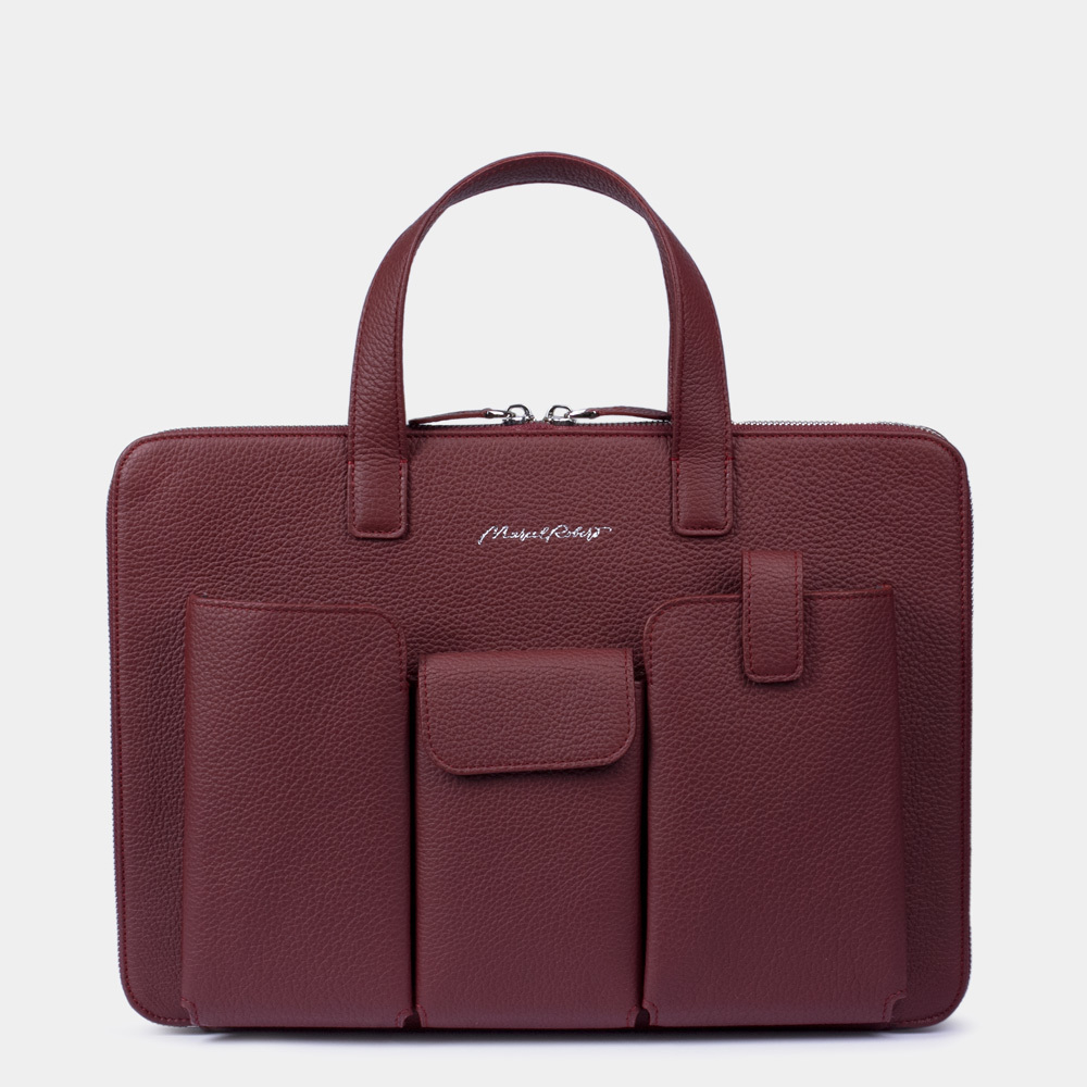 Сумка кожаная для MacBook Pro 13"-14" Bocage с карманами бордового цвета