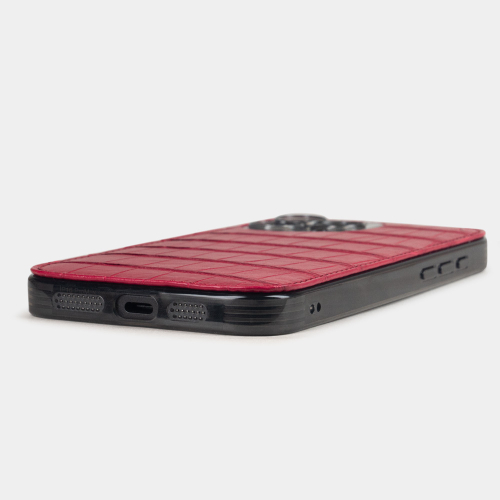 Чехол-накладка кожаная для iPhone 16 Pro Max, аллигатор красного цвета