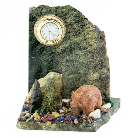 Часы "Мишка" камень змеевик 80х130х160 мм 1000 гр.  R  116055