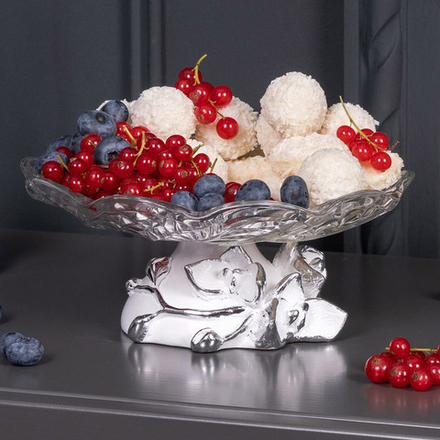 Фруктовница-конфетница Орхидея Лайм со стеклянной чашей Серебро