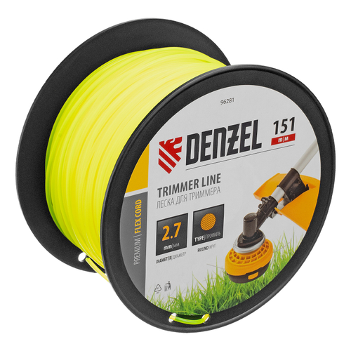 Леска для триммера круглая, 2,7мм х 151м, на DIN катушке FLEX CORD, Denzel