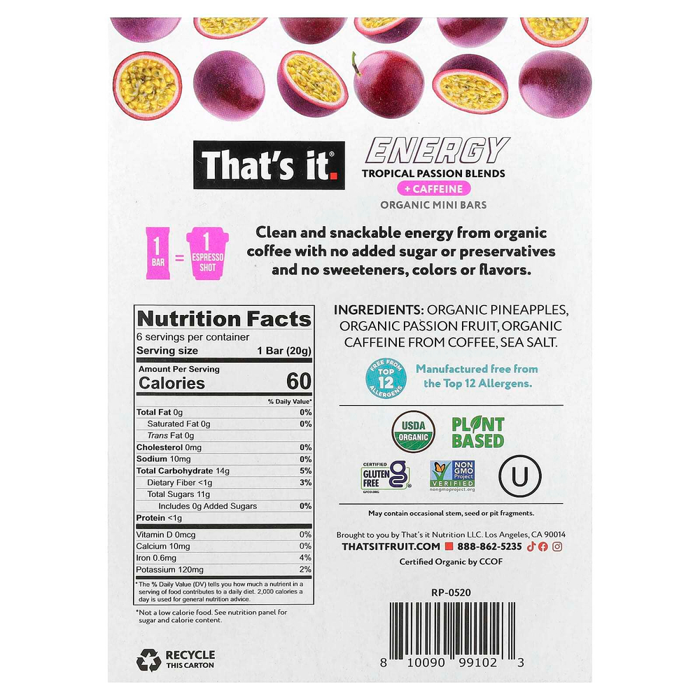 That's It, Energy, органические мини-батончики, смеси тропических батончиков, 6 мини-батончиков, 20 г (0,7 унции)