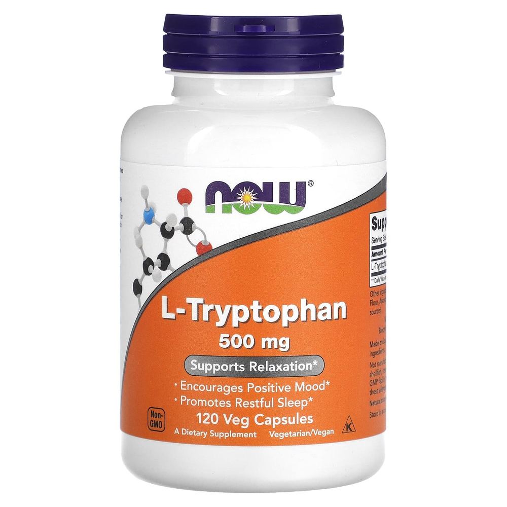 NOW Foods, L-триптофан, 500 мг, 120 вегетарианских капсул