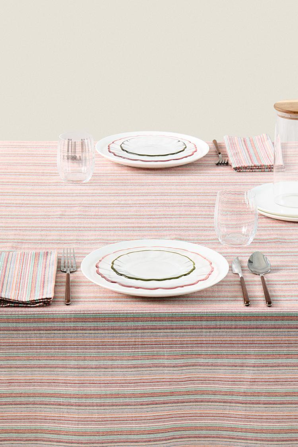 ZARA HOME ПОЛОСАТАЯ ХЛОПКОВАЯ СКАТЕРТЬ, МОРСКОЙ ЗЕЛЕНЫЙ