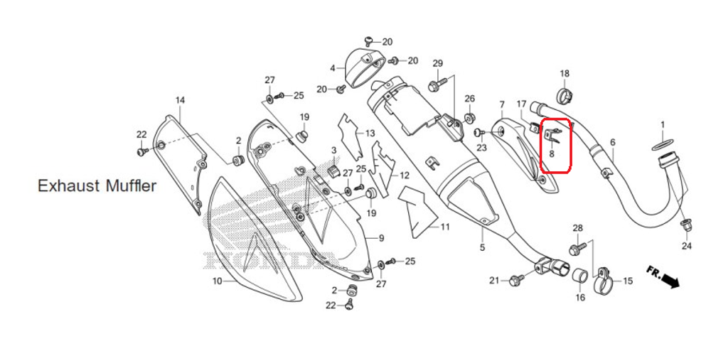 18327-KZZ-J00. STAY, EX. PIPE PROTECTOR. Honda CRF250L, Rally250 2017-2020