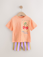 Футболка и шорты-велосипедки в комплекте для девочки Next E51-379, Оранжевый, Сиреневый