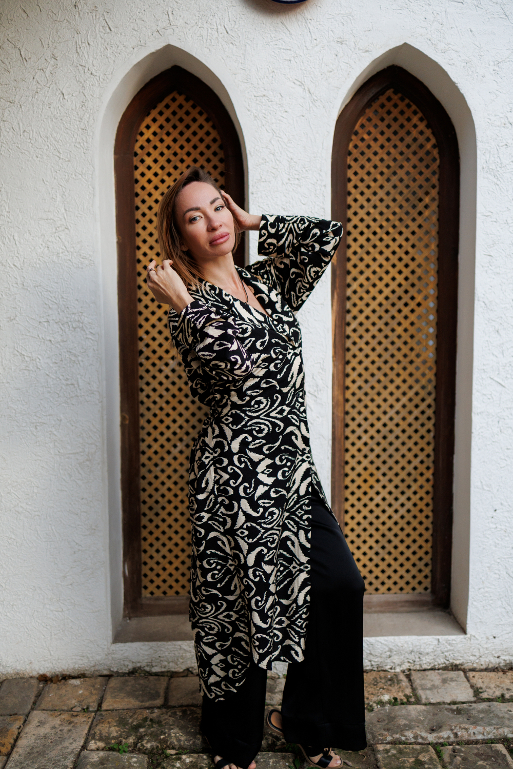 Рубашка "Черно-бежевый принт"