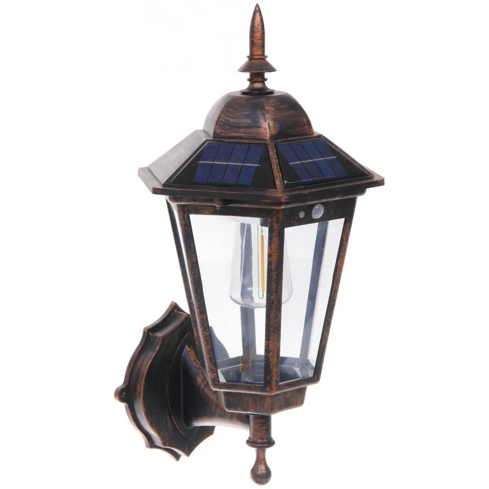 Фонарь садовый «Огонь» 38*19*20 см, на солнечной батарее (свеч., теплый белый) 1 LED, 3 реж., датчик движ.