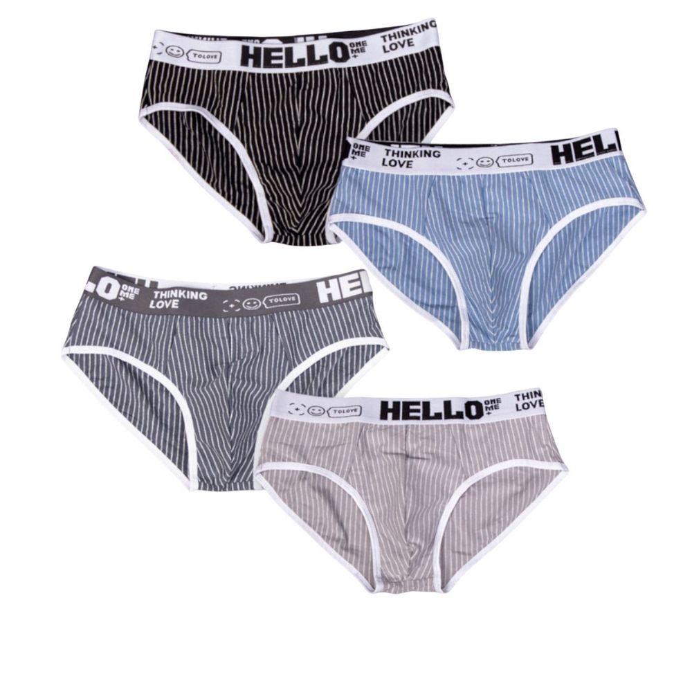 Набор из 4 мужских трусов-брифов в тонкую полоску (Размер: L) (Цвет: разноцветный)