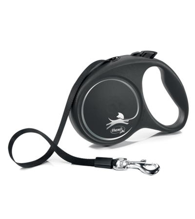 Поводок-рулетка Флекси Black Design L (до 50кг) 5м., лента. черный/серебро