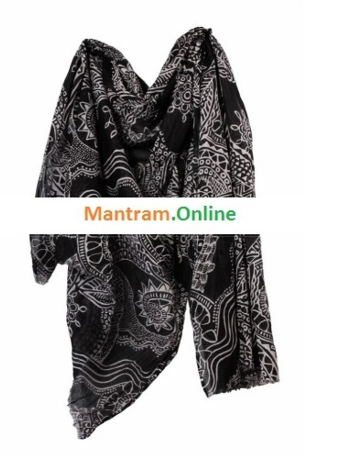 Палантин-парео Хлопок 100% Белый рисунок на черном 110x170 см.