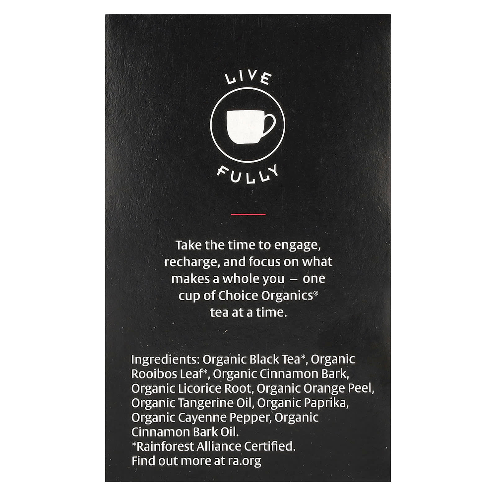 Choice Organics, Черный чай, чай с пряностями и корицей, 16 чайных пакетиков, 32 г (1,12 унции)
