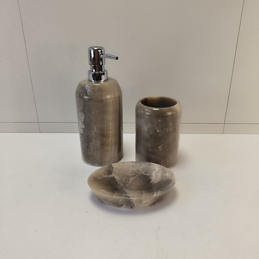 Набор из оникса 3 предм Grey NO-63255  дозатор, стаканчик, мыльница 151