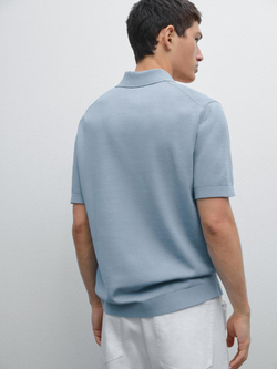 Massimo Dutti Поло с короткими рукавами из рельефной ткани, небесно-голубой