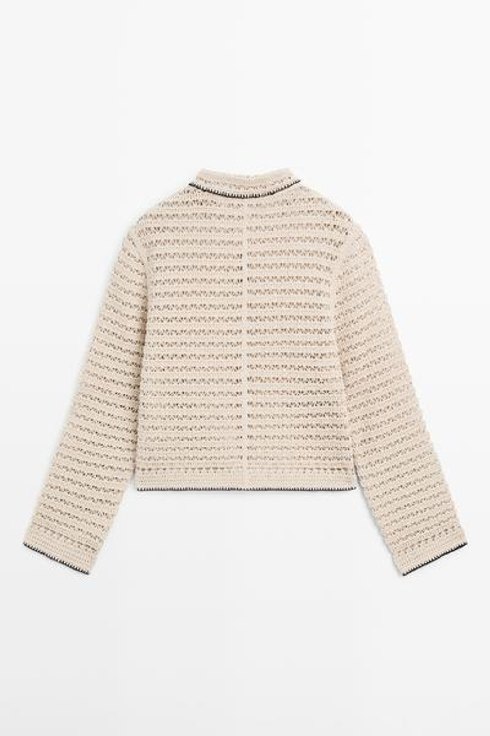 Massimo Dutti Вязаный жакет с контрастными элементами, бежевый