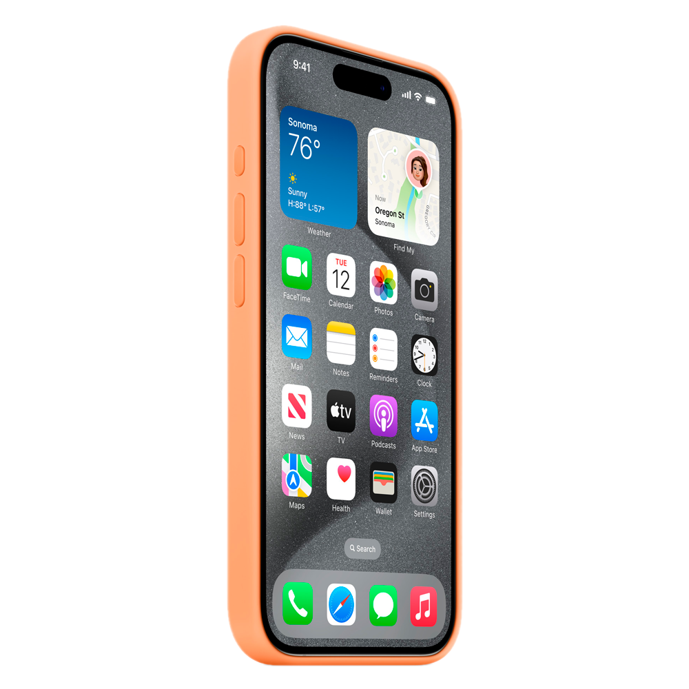 Силиконовый чехол с поддержкой MagSafe Apple Silicone Case для iPhone 15 Pro, Orange Sorbet (Апельсиновый сорбет)