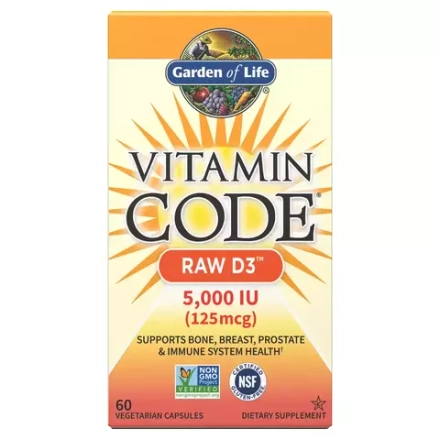 Garden of Life, Витамин Д3 5000 МЕ, Vitamin Code RAW D3 5000 iu, 60 вегетарианских капсул