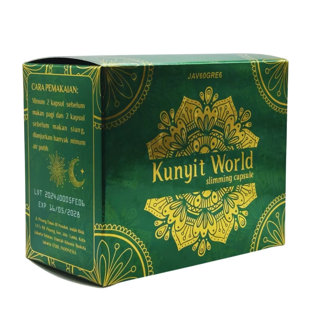 Коробка с банками капсул для похудения Kunyit World 120 штук