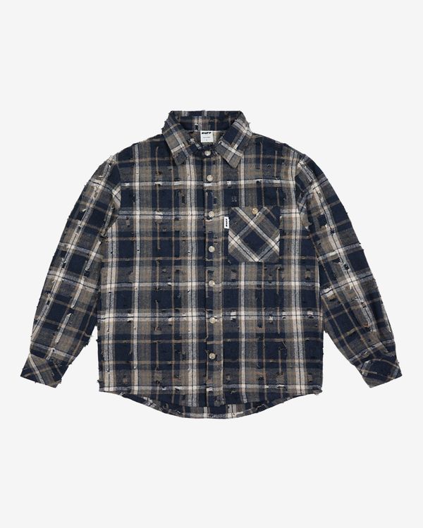 Рубашка ripped plaid темно-синяя - фото 2