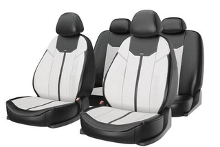 Чехлы на сидения CarFashion «MUSTANG» 10035 - Экокожа - белый/черный/белый