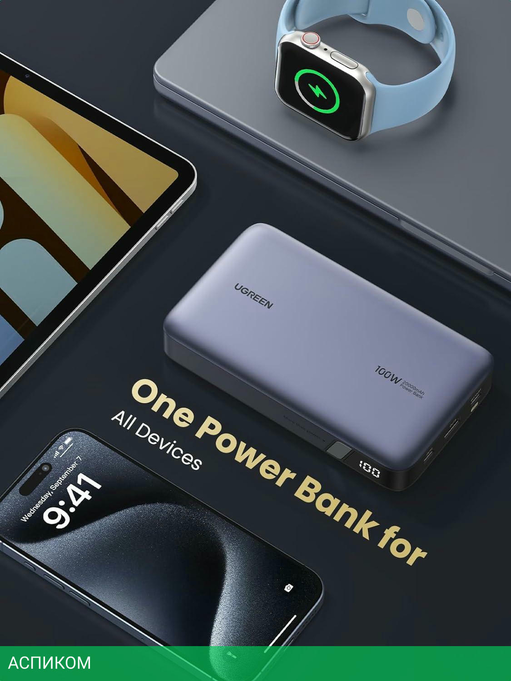 Портативное зарядное устройство Ugreen PB720 Grey (25188)