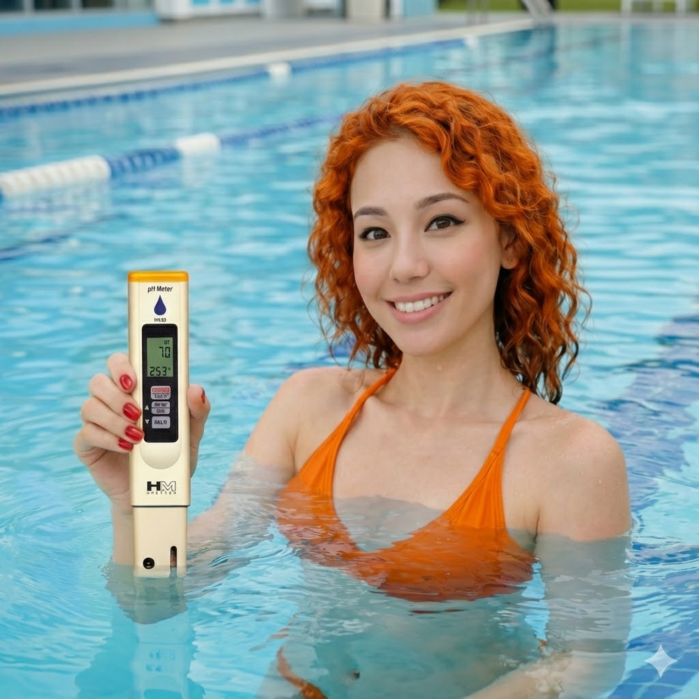 Девушка с HM Digital PH-200 в бассейне