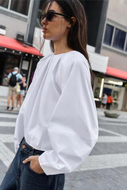 ZARA РУБАШКА ИЗ ПОПЛИНА С РУКАВАМИ-БУФАМИ, БЕЛЫЙ