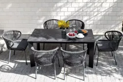 "Венето" обеденная группа на 6 персон со стульями "Милан", каркас темно-серый, роуп темно-серый